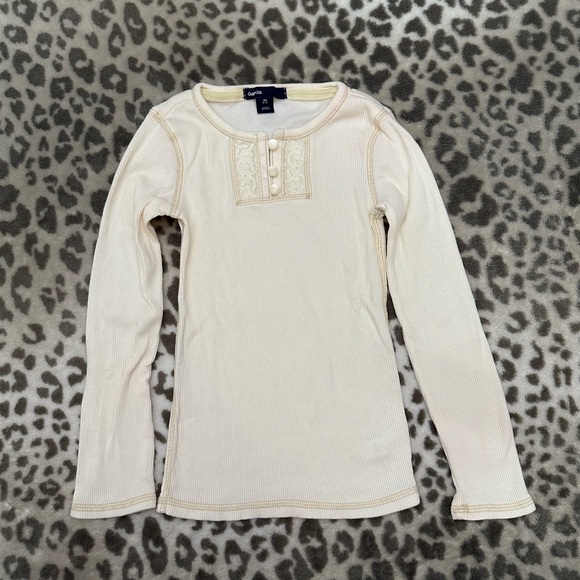 GAP Other - GapKids Ribbed Lace Bib Henley Top in Cream Size XS 4-5